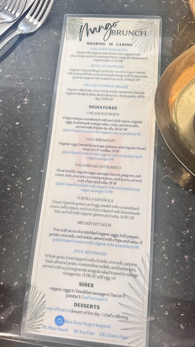 Mango Haus gluten-free menu