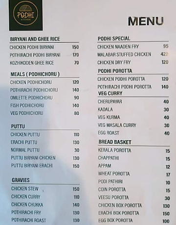 Podhi Kitchen menu 