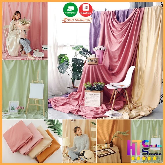 Phông Nền Chụp Ảnh Chất Vải Trơn Làm Background Chụp Studio, Lookbook Hoặc Livestream Khổ Lớn (Tặng Kèm 4 Móc Treo)