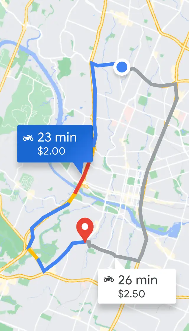 Map comparing two motorbike routes