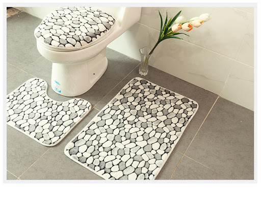 Title 7, Coral Velvet Stone Pattern Bathroom Mat Carpet ...