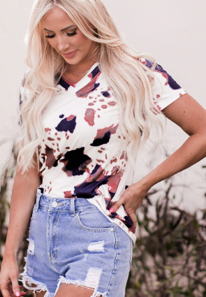 Title 6, Personalized Cow Print Slim Fit Pullover Top