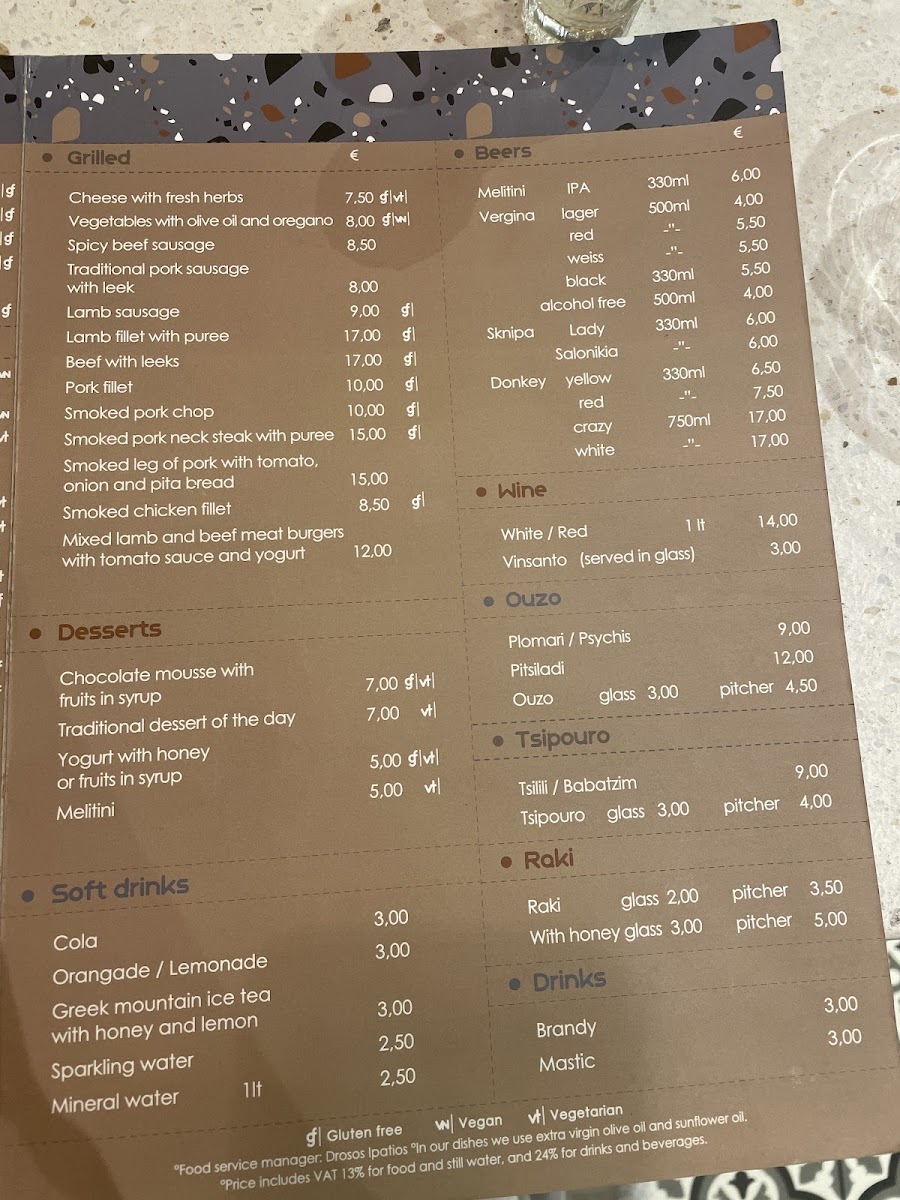 Melitini gluten-free menu