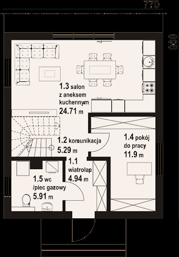 Grodziec bb 70 dws - Rzut parteru