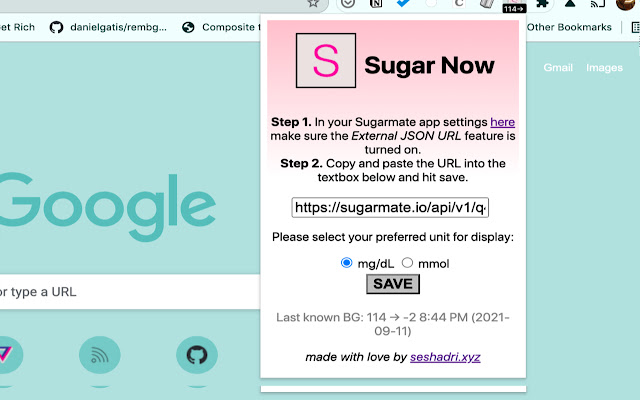 Sugar Now chrome extension