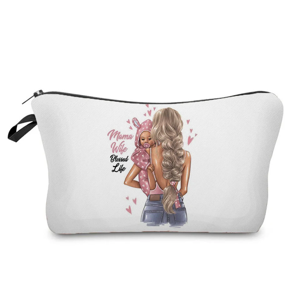 Trousse de maquillage imprimée pour mère et fille, rangement et portable. Organisez vos essentiels de beauté avec élégance, idéale pour voyager.