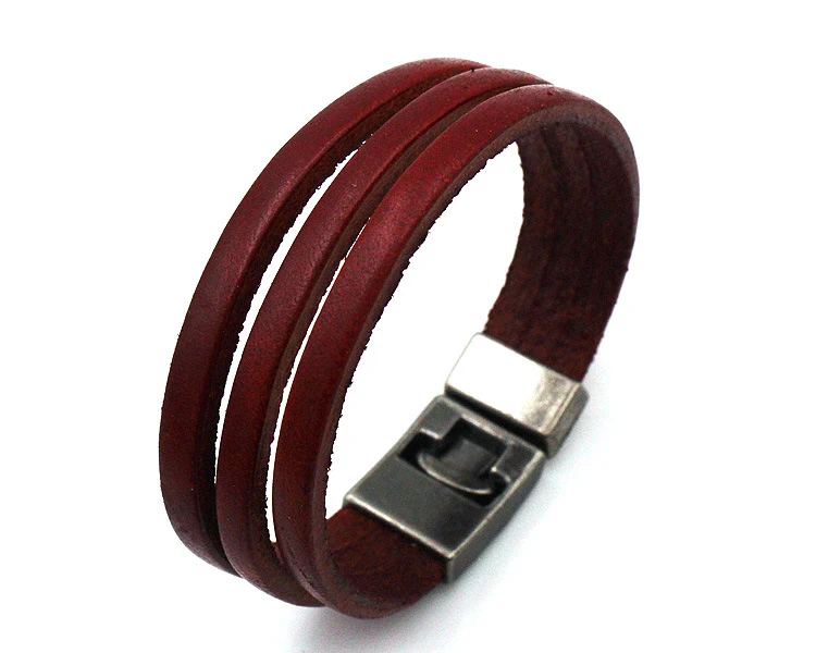 Title 4, Bracelet en cuir triple avec boucle en métal en...