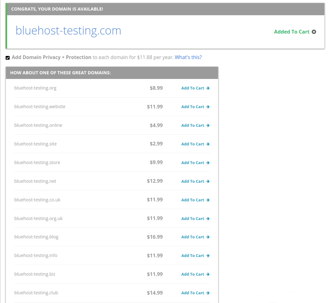 bluehost domain pricing