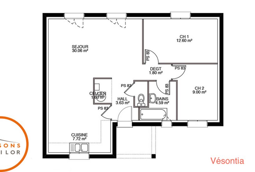  Vente Terrain + Maison - Terrain : 1 900m² - Maison : 109m² à Byans-sur-Doubs (25320) 