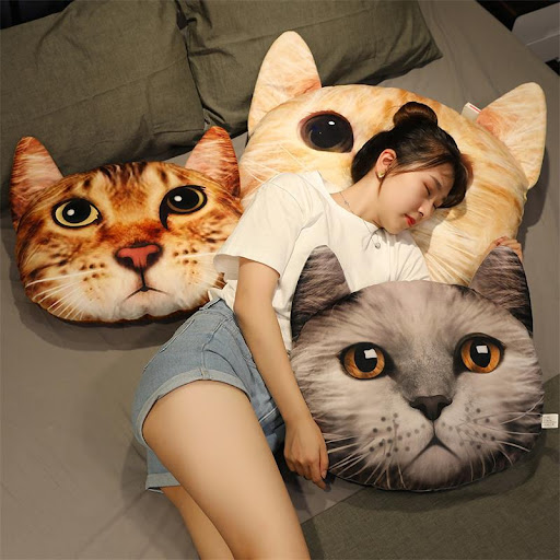 Title 1, Cartoon simulation 3D cat head cushion for comf...