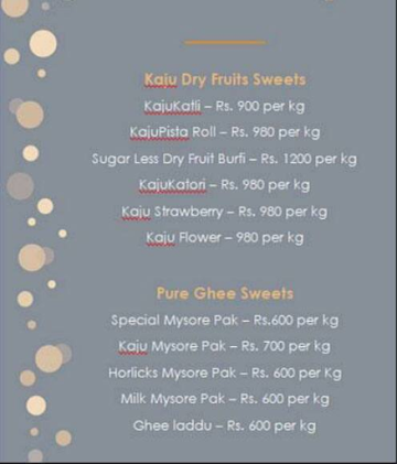 Sri Padmavathi Sweets menu 