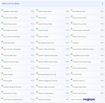 Fun Bites menu 