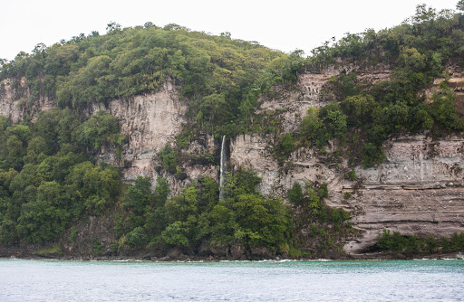 A waterfall along the coast of St. Lucia. 