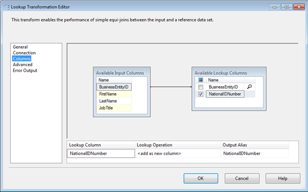 Lookup Transformation Editor