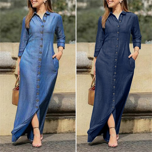 Title 5, Shirt Collar Denim Button Maxi Dress for effort...