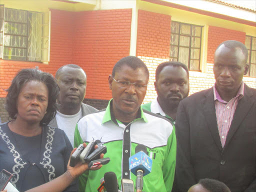 Bungoma Senator Moses Wetang'ula with other leaders address the press at his Kanduyi home on Friday, March 9, 2018. /BRIAN OJAMAA