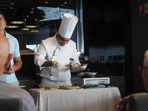 P2050036.JPG - On our first sea day we attended a food preparation demo in the Galaxy restaurant. We got a taste, too, and it was delicious.