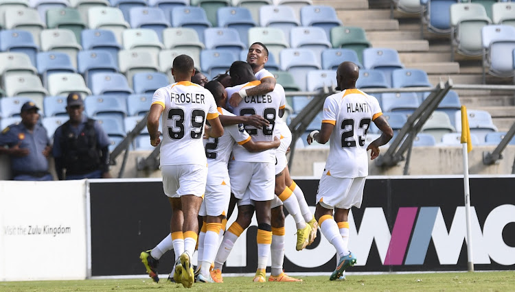 Edmilson Dove of Kaizer Chiefs celebrates his goal with his teammates in the DStv Premiership match against Golden Arrows v Kaizer Chiefs at Moses Mabhida Stadium on December 31 2022.