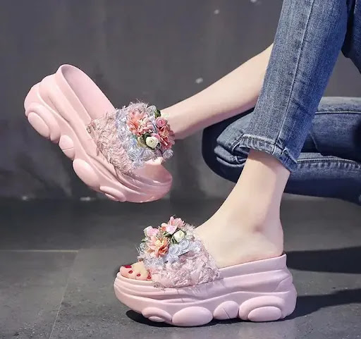 Title 19, Womens cute rhinestone thick bottom flower san...