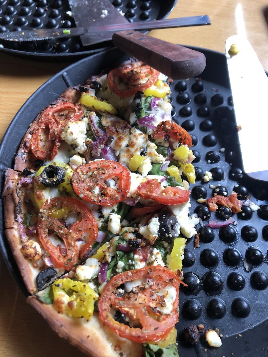 In my opinion, Best Gluten Free Pizza, Greek Pizza at Merlins!!  Our Server was knowledgeable and friendly, thanks Linda P.