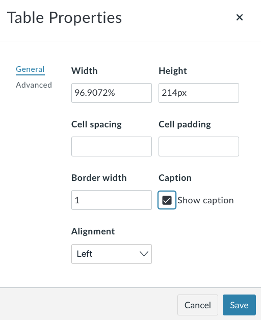 Table properties, check off "Show caption".