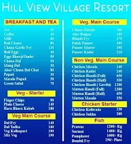 Hill View Village Resort menu 3