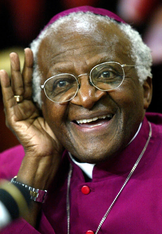 South African Nobel Peace Prize laureate Archbishop Desmond Tutu listens to a reporter as he addresses the media and slammed the U.S.-led assault on Iraq March 21, 2003 saying military action was immoral. Tutu was speaking during a ceremony to mark the release of the final report of the country's Truth and Reconciliation Commission in Pretoria.