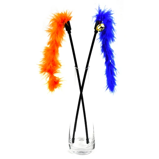 Funny Cat Stick Toys Colorful Turkey Feathers Tease Cat Stick Interactive Pet Cat Playing Toys Pet Accessories Random Co