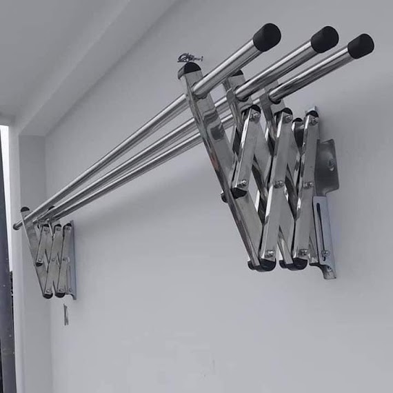 Giàn Phơi Xếp Inox Cao Cấp Gắn Tường Không Thanh, Giàn Phơi Xếp Tường Inox, Giàn Phơi Đồ Thông Minh, Giá Phơi Inox