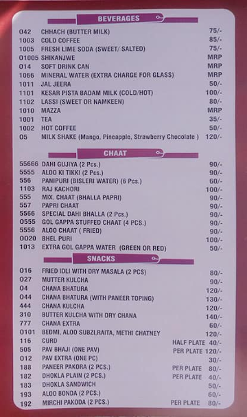 Nathu's Sweets menu 