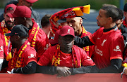 Sadio Mane on the Liverpool Trophy Parade on May 29 2022.