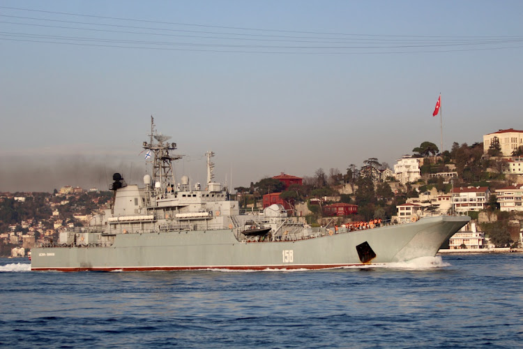 The Russian Navy's large landing ship Tsezar Kunikov sets sail in the Bosphorus on its way to the Mediterranean Sea, in Istanbul, Turkey, on March 4 2020. Picture: REUTERS/YORUK ISIK/FILE