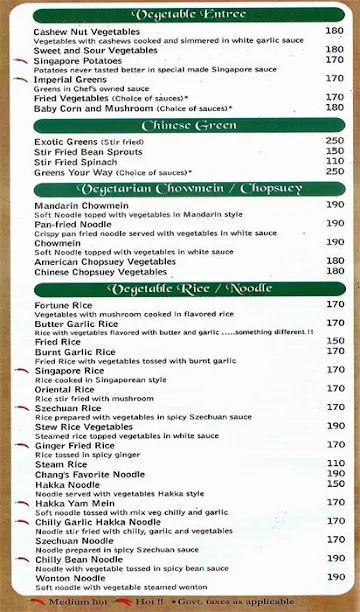 Chang's menu 