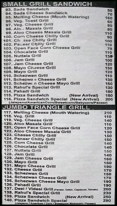 Rahul's Food Court menu 