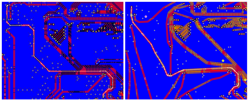 Same design with 45-degree routing and any angle routing.