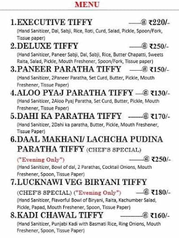 Cheffy Tiffy menu 