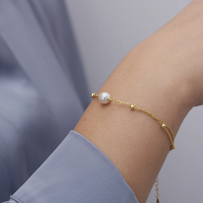 Zoetwater parelarmband 7-8mm, perfecte cirkel, sterke glans, bijna foutloos, een tijdloze en elegante armband.