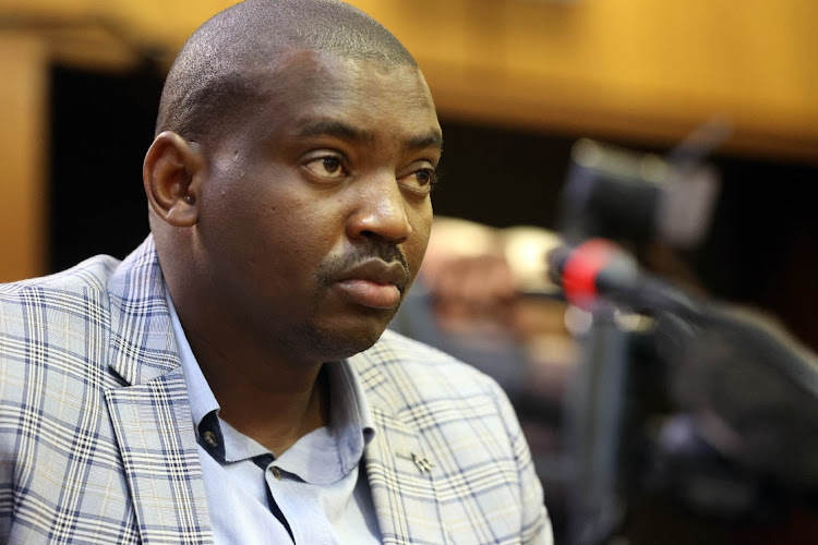 Sgt Patrick Mlungisi Mthetwa testifying during the Senzo Meyiwa trial at the North Gauteng High Court in Pretoria.