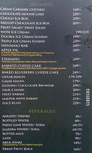 Lounge 9 menu 