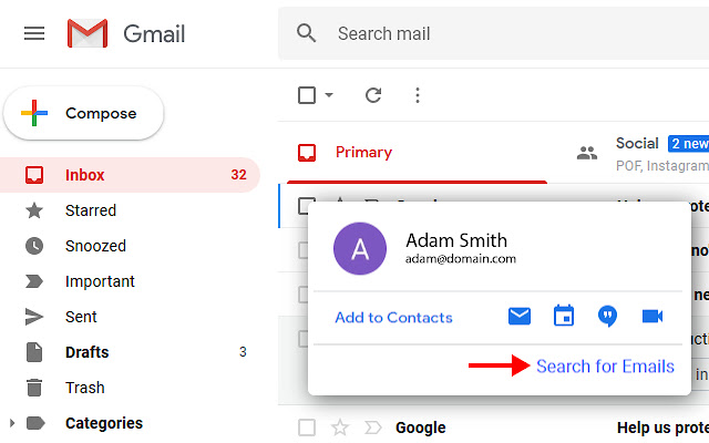 Gmail Emails for Contact chrome extension