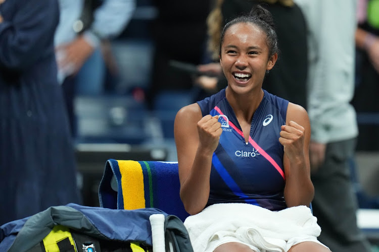 Leylah Fernandez of Canada celebrates after her match against Aryna Sabalenka of Belarus (not pictured) on day eleven of the 2021 U.S. Open tennis tournament at USTA Billie Jean King National Tennis Center.