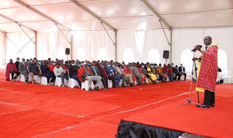 DP William Ruto speaking to some leaders in Karen.