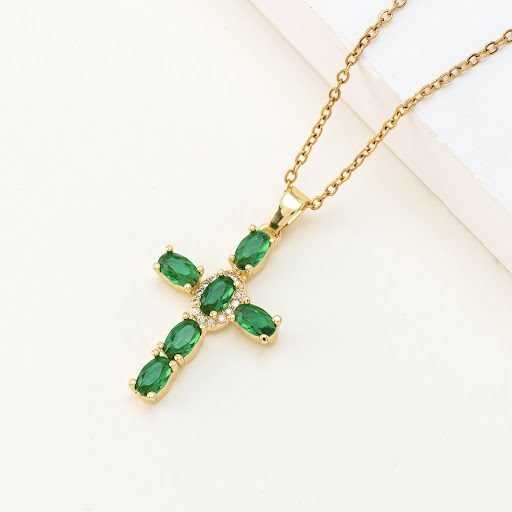 Title 4, Delicate chain item featuring a colorful zircon...