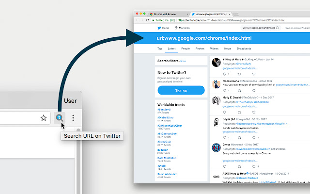 Search URL on Twitter chrome extension