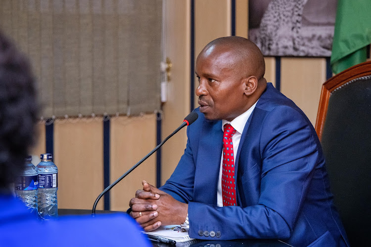 Interior Cabinet Secretary Kithure Kindiki during a meeting with Samburu leaders at Harambee House , Nairobi on March 6, 2024