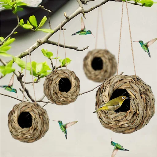Birds Nest Bird Cage Grass Egg Cage Bird House Outdoor Decorative Weaved Hanging Parrot Nest Houses Pet Bedroom 2024 New