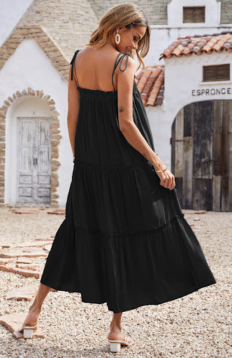 Title 12, Sleeveless Layered Ruffled Beach Long Solid Col...
