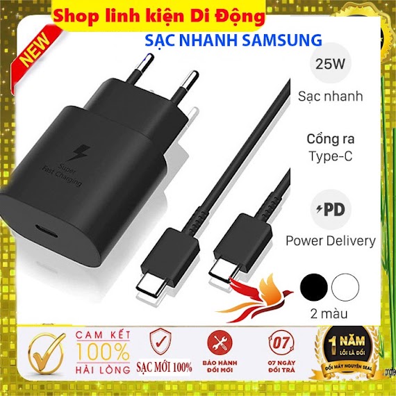 Bộ Sạc Nhanh 25W Type C Cho Note 10, Note 20, A70, A71, A80, A90, S20, S20+ S20, S10, S9, S8