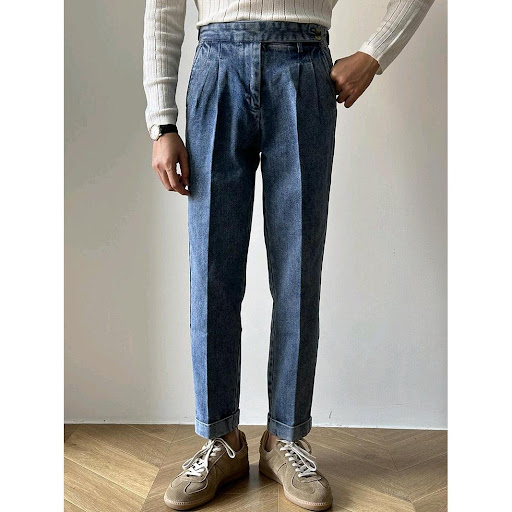 Title 5, Pantalones de traje ondulados rectos de mezclil...