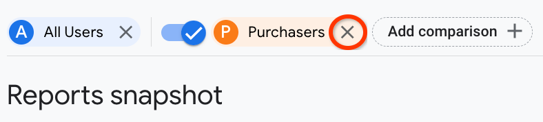 Rimuovere un confronto dal menu superiore in Google Analytics